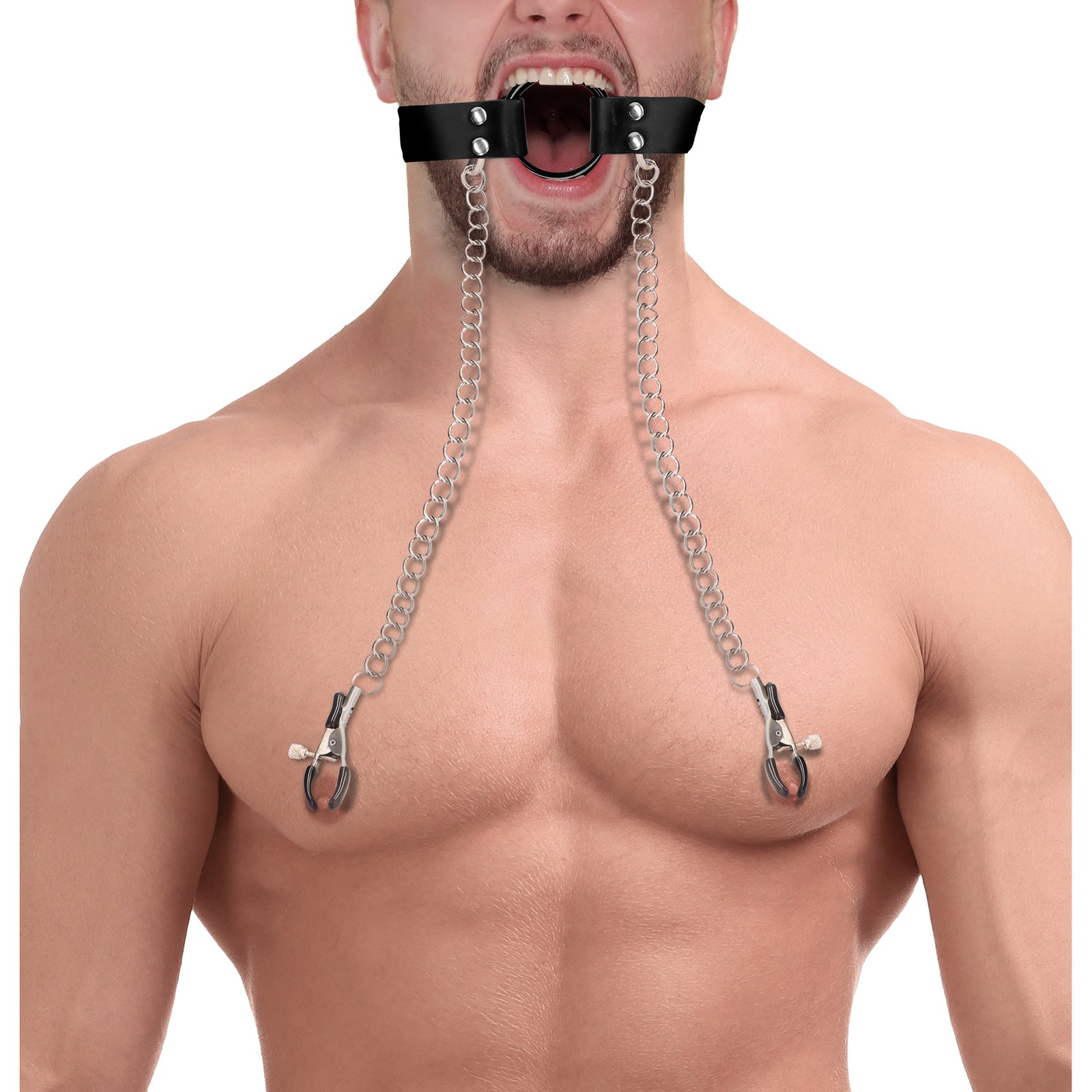 O-Ring Gag with Nipple Clamps - Black