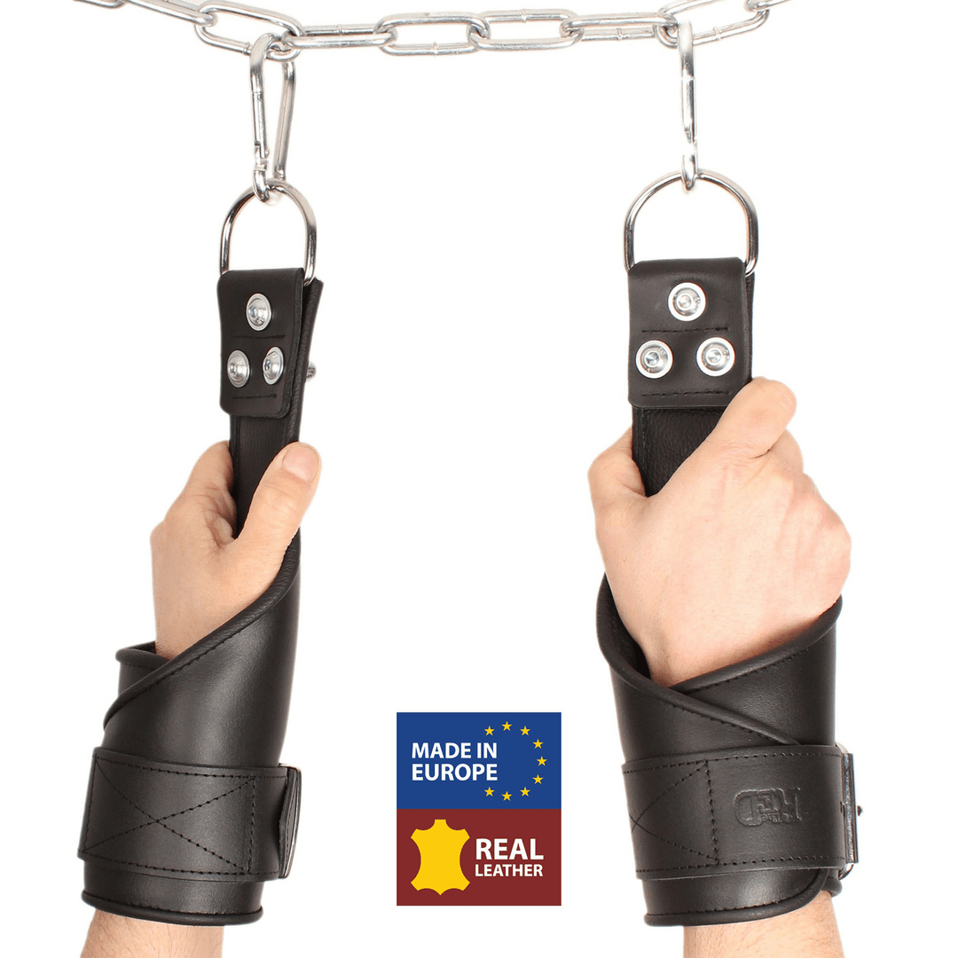 Leather Suspension Handcuffs - Black